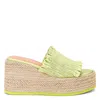 Ganni Green Smocked Espadrille Wedge Sandals