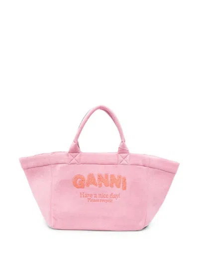 Ganni Terry-cloth Tote Bag In Pink