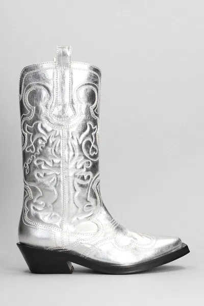 Ganni Texan Boots In Silver