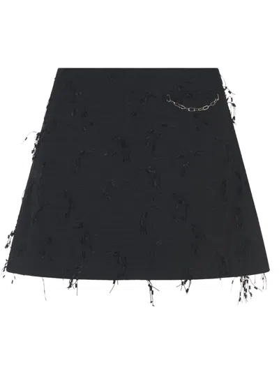 Ganni Textured Black Skirt With Delicate Fringing