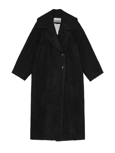 Ganni Long Bouclã© Coat For In Black