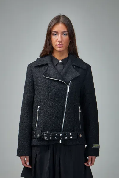 Ganni Textured Boucle Wool Jacket In Black