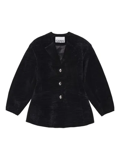 Ganni Textured Button-fastening Jacket In Black