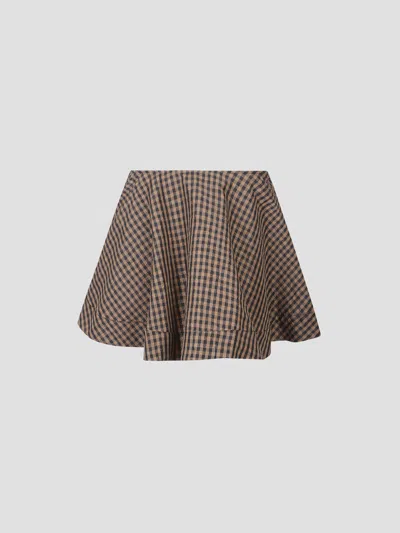 Ganni Textured Check Mini Circle Skirt In Tobacco Brown