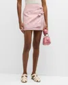Ganni Pink Textured Cloqué Mini Skirt In Bleached Mauve