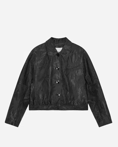 Ganni Textured Cloqué Short Jacket In Black
