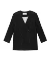 Ganni Textured Collarless Jacket In Black