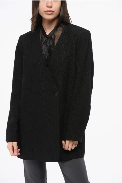 Ganni Textured Fabric 1 Buttons Blazer With Padded Straps