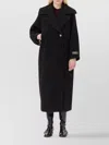 Ganni Textured Fabric Long Coat With Wide Lapels