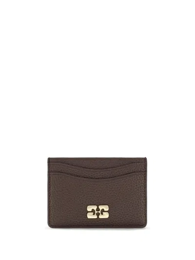 Ganni Textured Faux Leather Card Case In Brown