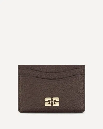 Ganni Textured Faux Leather Card Holder In Brown