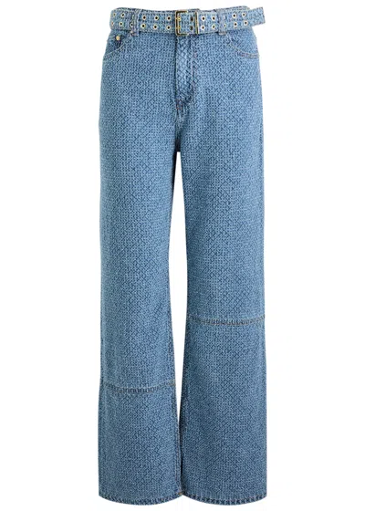 Ganni Textured Izey Straight-leg Denim Jeans