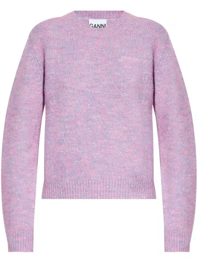 Ganni Textured Knit Jumper With Relaxed Fit In Purple