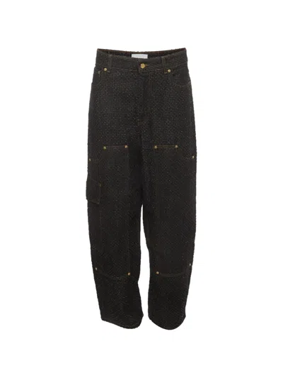 Pre-owned Ganni Textured Wide-leg Jeans In Black