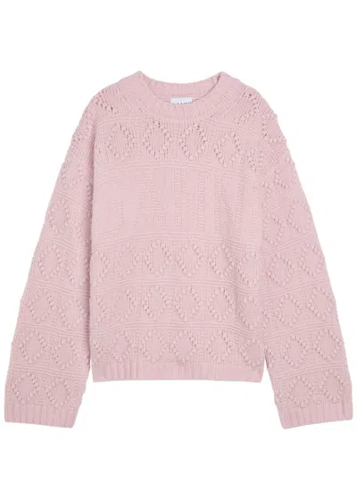 Ganni Textured Wool-blend Jumper In Pink