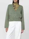 Ganni Textured Wool Blend V-neck Sweater In Green