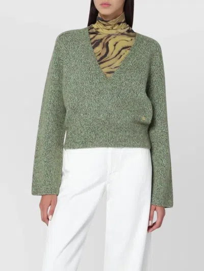 GANNI TEXTURED WOOL BLEND V-NECK SWEATER