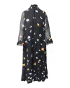Ganni The Kate Tiered Midi Dress In Black Print Viscose In Grey