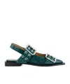 Ganni Thick Buckle Ballet Shoes In Green