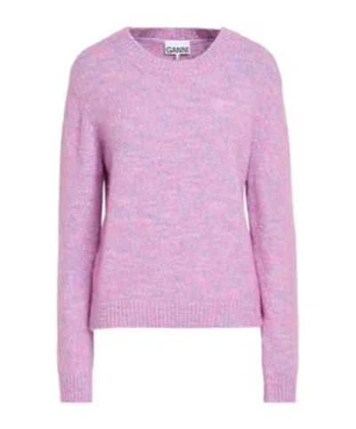 Ganni Thick Knitted Long-sleeved Sweater In Pink