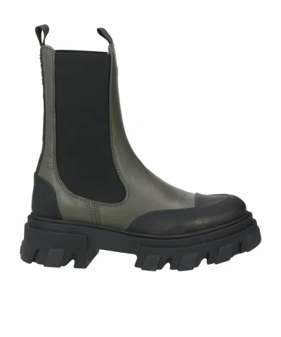 Ganni Thick-soled Color-blocked Leather Boots In Black