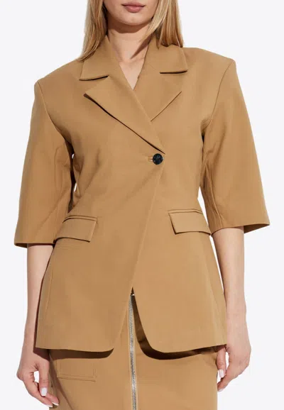 Ganni Three-quarter Sleeved Blazer In Brown
