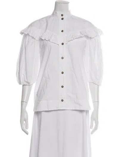 Pre-owned Ganni Three-quarter Sleeve Blouse In Pink/white