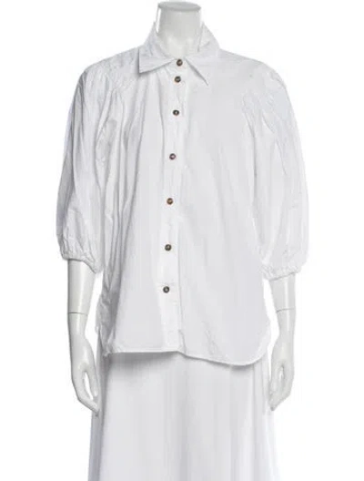 Pre-owned Ganni Three-quarter Sleeve Blouse In White