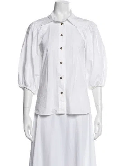 Pre-owned Ganni Three-quarter Sleeve Blouse In White