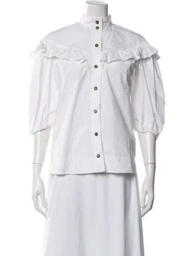 Pre-owned Ganni Three-quarter Sleeve Blouse In White