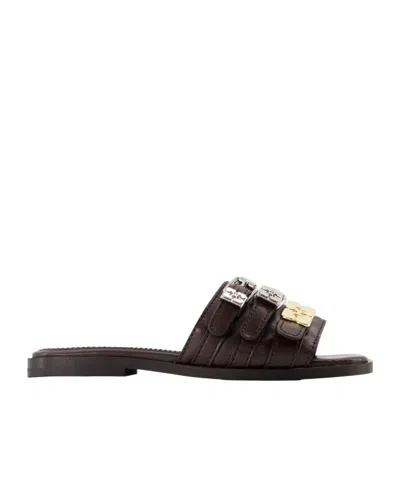 Ganni Three-strap Flat Sandals In Brown