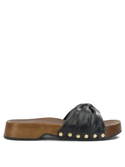 Ganni Tia Fairy Black Recycled Leather Polyurethane Polyester Wood Slides In Multi