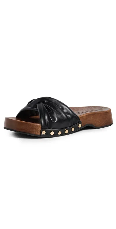 Ganni Tia Fairy Black Recycled Leather Polyurethane Polyester Wood Slides