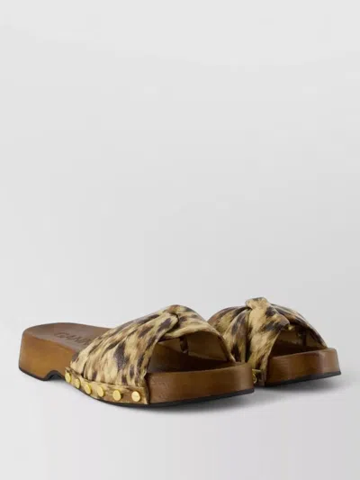 Ganni Tia Fairy Mules Synthetic Animal Print Slides In Brown