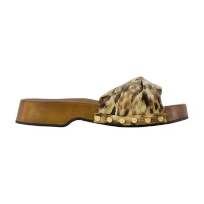 Ganni Tia Fairy Mules Synthetic Animal Print Slides In Brown