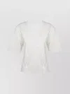 Ganni White Crewneck T-shirt With Front Embellishments And Rear Bow Closure In Cotton Woman