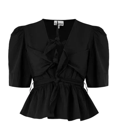 Ganni Tie Blouse In Black