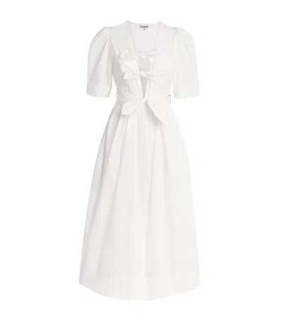 GANNI TIE-DETAIL MIDI DRESS