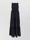 Ganni 'tie Drawstring Smocked Tiered Sleeveless Skirt' In Black