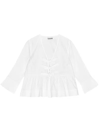 Ganni Kids' Tie-fastened Organic-cotton Blouse In White