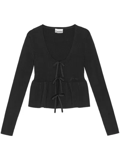 GANNI TIE FASTENING LONG SLEEVE CARDIGAN