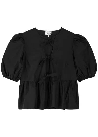 GANNI GANNI TIE-FRONT COTTON-POPLIN BLOUSE