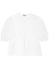 Ganni Poplin Front-tie Peplum Blouse With Puffed-sleeves In White