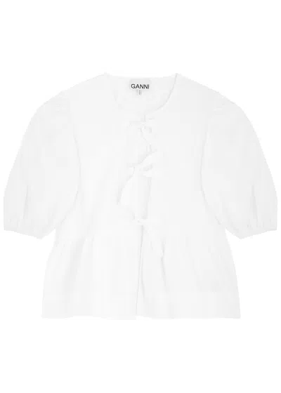 GANNI GANNI TIE-FRONT COTTON-POPLIN BLOUSE