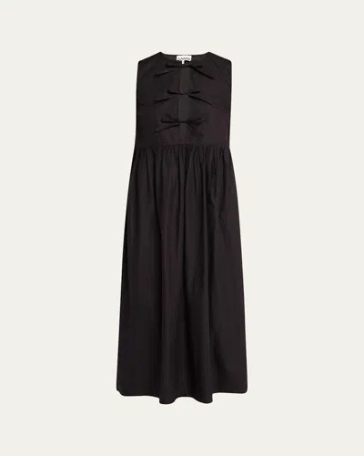GANNI TIE-FRONT COTTON POPLIN MIDI DRESS