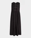 Ganni Tie String Poplin Dress In Black