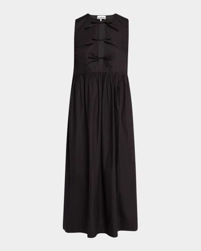 GANNI TIE-FRONT COTTON POPLIN MIDI DRESS