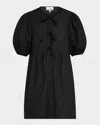 Ganni Cotton Poplin Tie String Mini Dress In Black