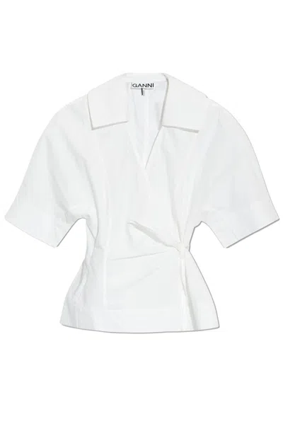Ganni Tie Front Shirt In White