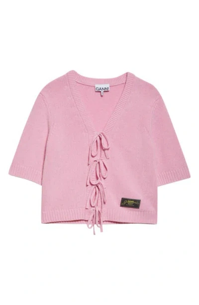 Ganni Tie Front Wool Blend Cardigan